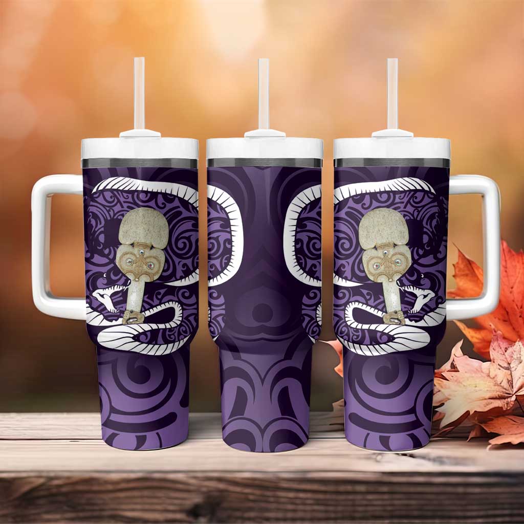 Purple New Zealand Eel Aotearoa Maori Tuna With Kotiate Weapon Custom Stanley Quencher 40oz Stainless Steel Tumbler With Handle