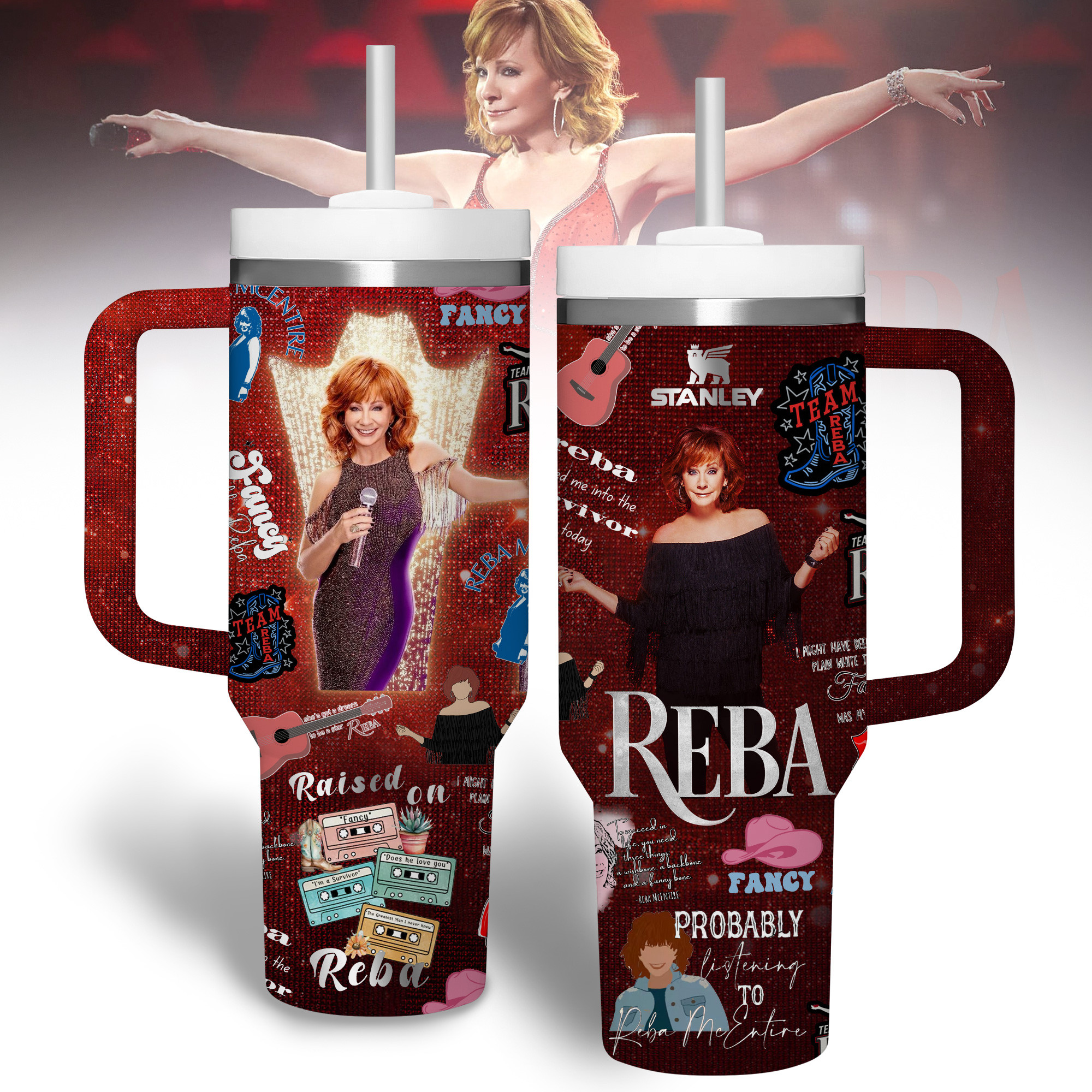 Reba Mcentire Music Custom Stanley Quencher 40oz Stainless Steel Tumbler With Handle