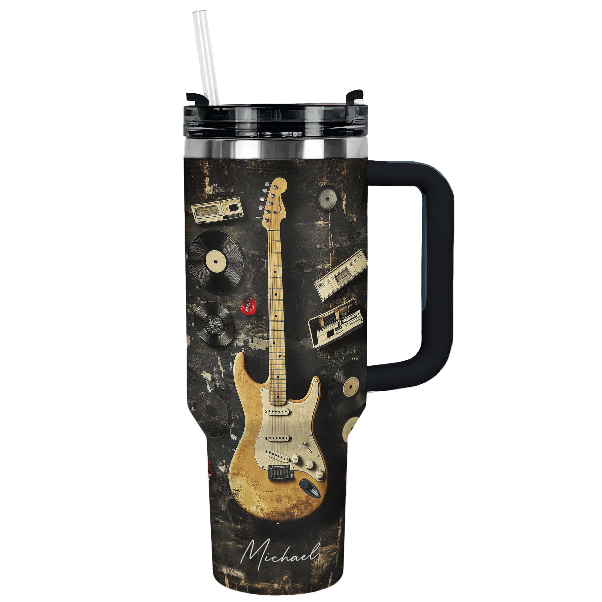 Retro Rhythm Guitar Custom Stanley Quencher 40oz Stainless Steel Tumbler With Handle