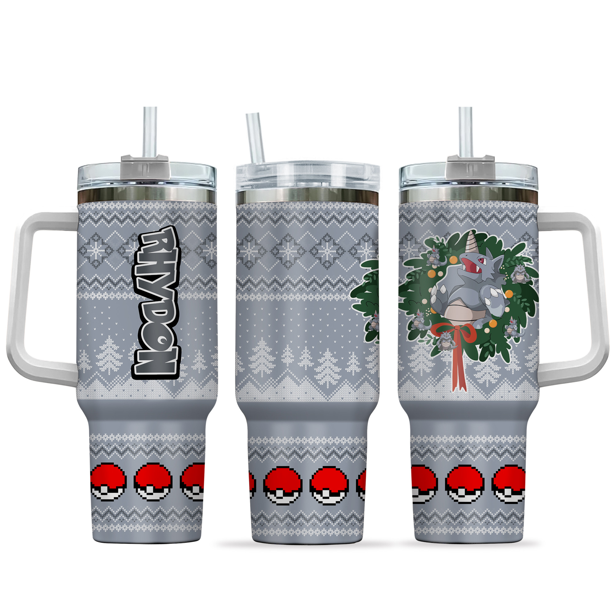 Rhydon Pokemon Anime Custom Stanley Quencher 40oz Stainless Steel Tumbler With Handle