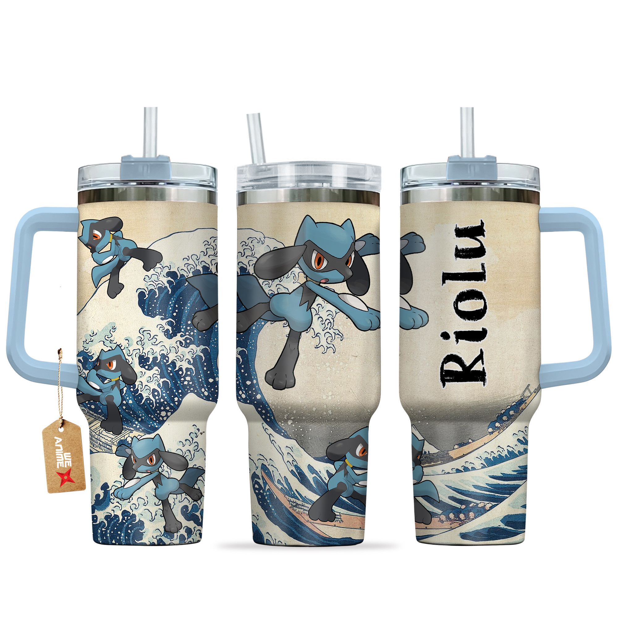 Riolu Pokemon Anime Custom Stanley Quencher 40oz Stainless Steel Tumbler With Handle