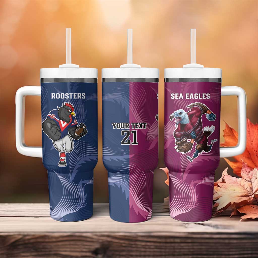Roosters-Sea Eagles Rugby Half Grunge Style Custom Stanley Quencher 40oz Stainless Steel Tumbler With Handle