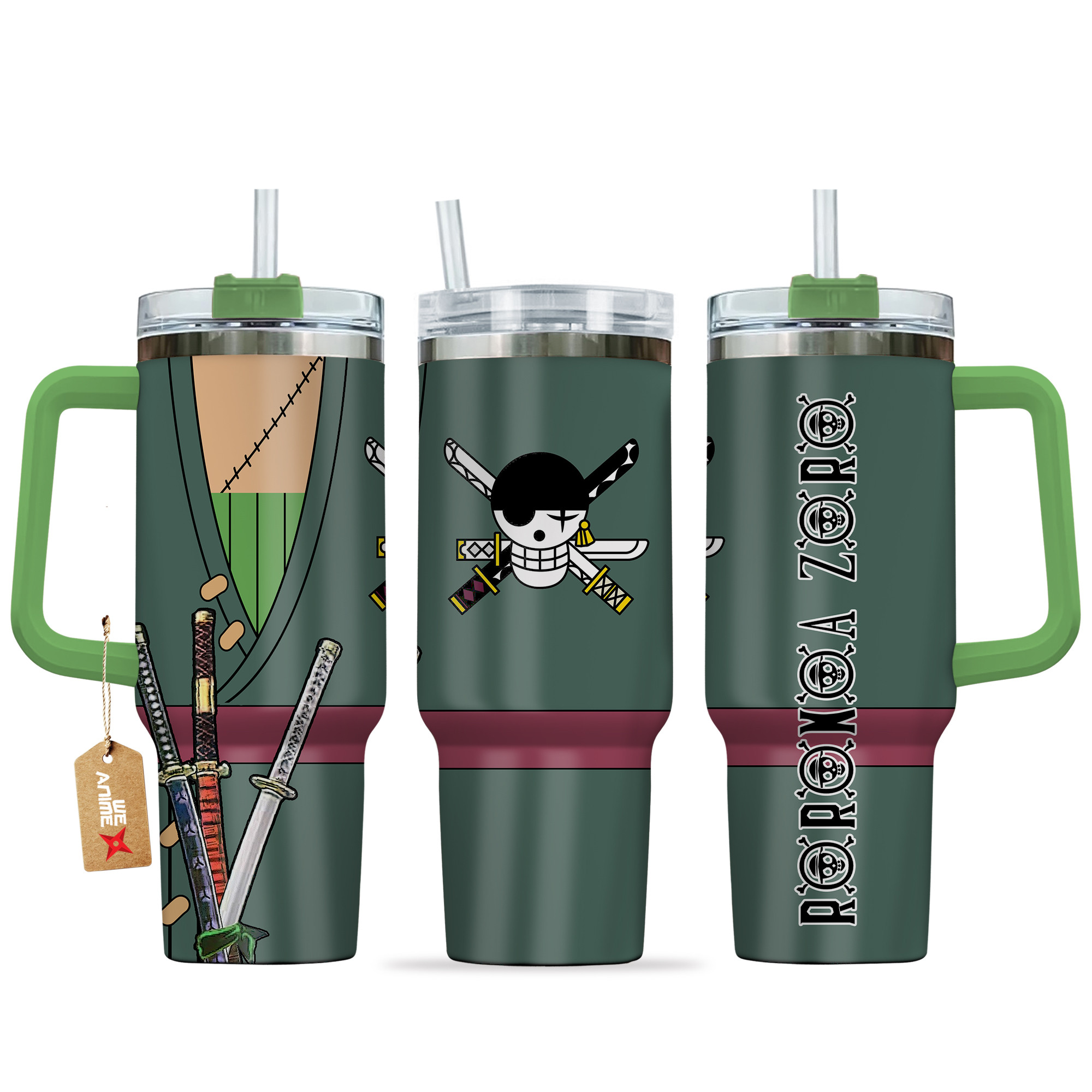 Roronoa Zoro One Piece Anime Custom Stanley Quencher 40oz Stainless Steel Tumbler With Handle
