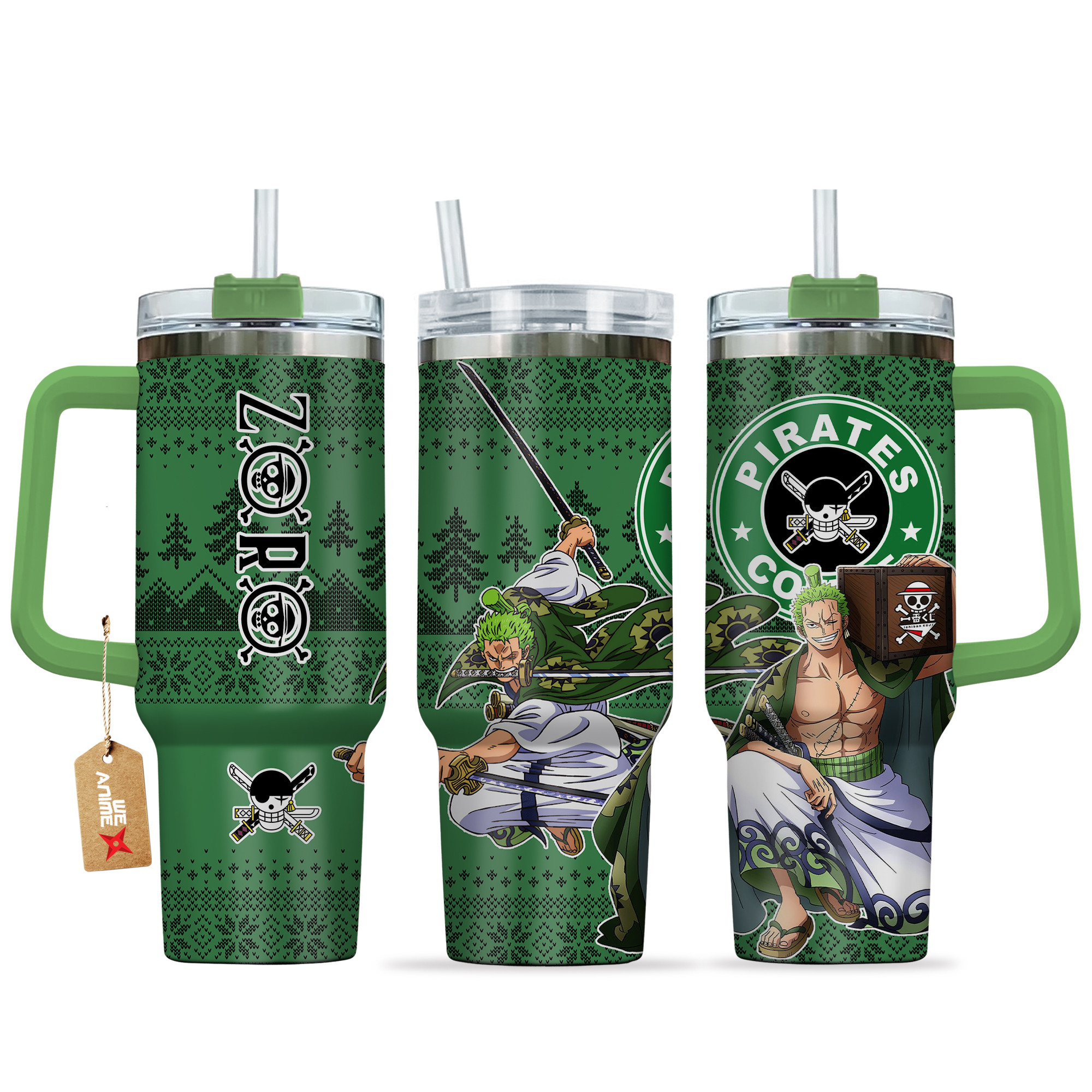 Roronoa Zoro Wano Arc One Piece Anime Custom Stanley Quencher 40oz Stainless Steel Tumbler With Handle