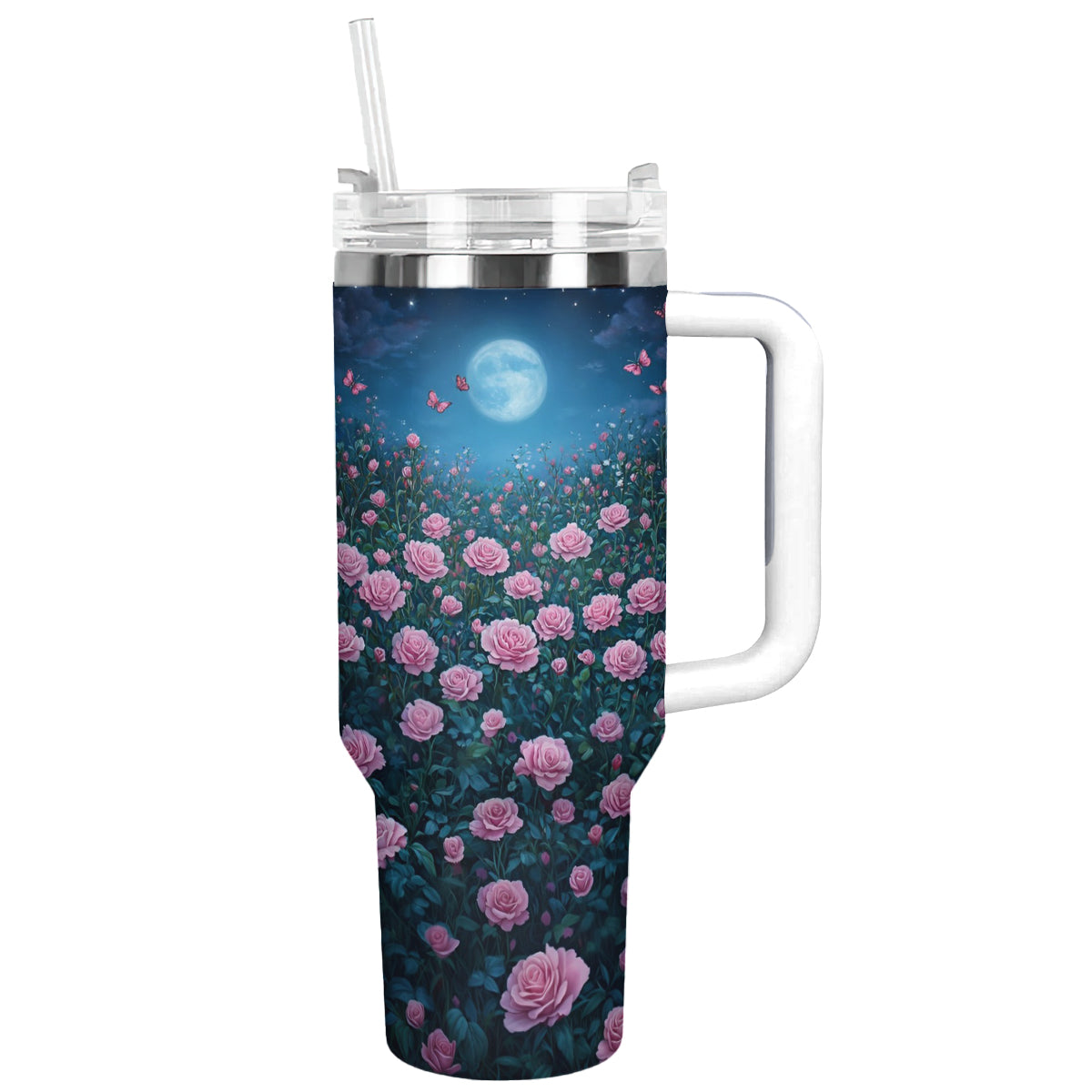 Rose Flower Garden Custom Stanley Quencher 40oz Stainless Steel Tumbler With Handle