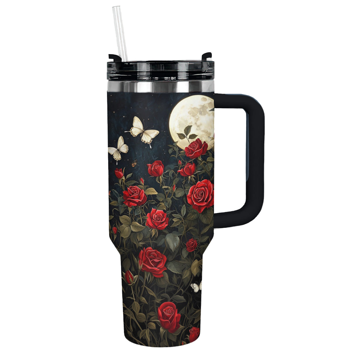 Rose Flower Garden Custom Stanley Quencher 40oz Stainless Steel Tumbler With Handle