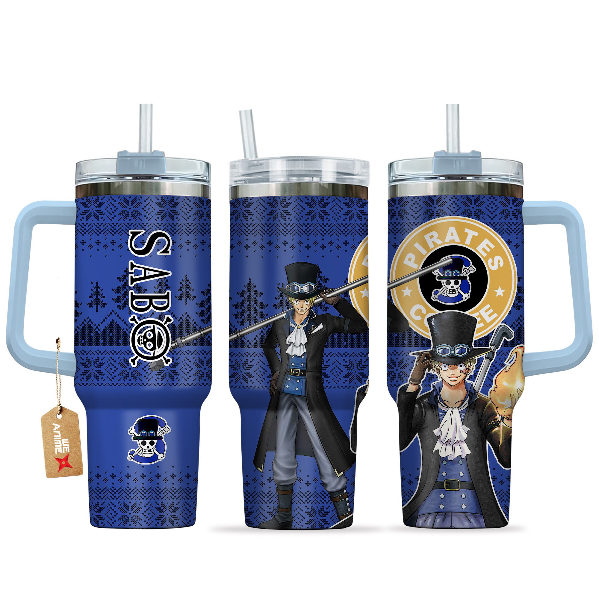Sabo One Piece Anime Custom Stanley Quencher 40oz Stainless Steel Tumbler With Handle