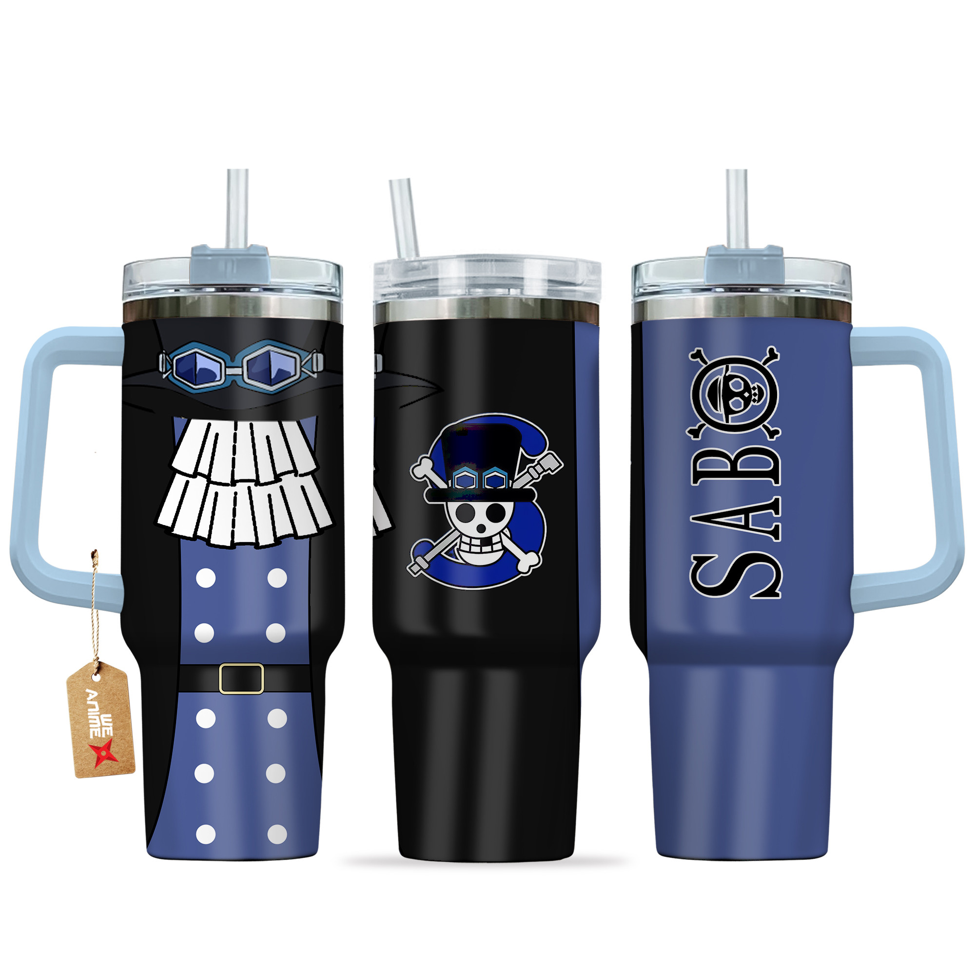 Sabo One Piece Anime Custom Stanley Quencher 40oz Stainless Steel Tumbler With Handle