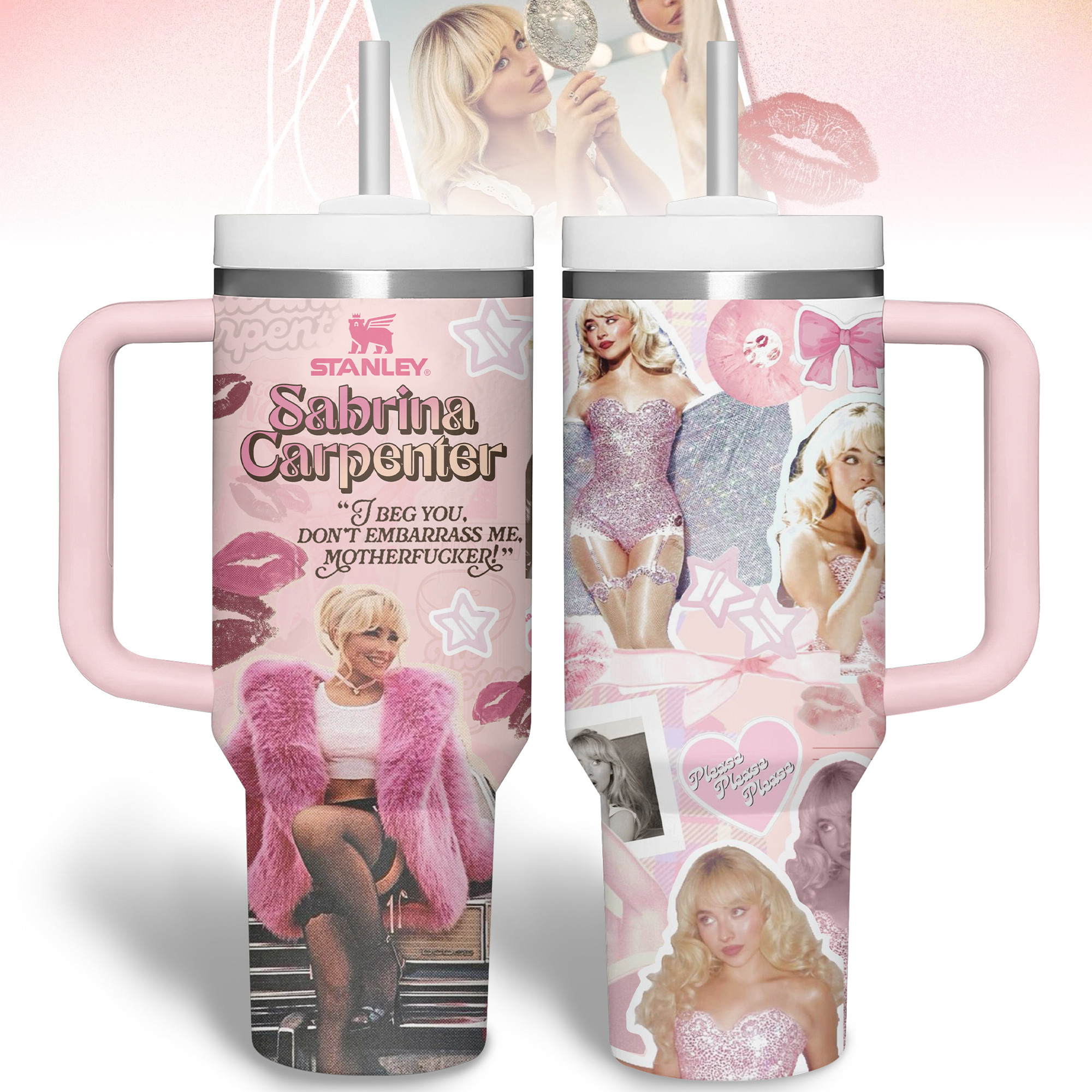 Sabrina Carpenter Music Custom Stanley Quencher 40oz Stainless Steel Tumbler With Handle
