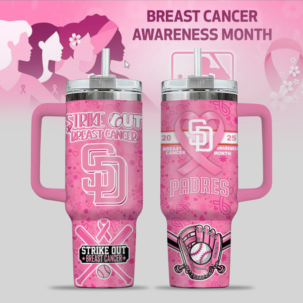San Diego Padres MLB x Breast Cancer Awareness Custom Stanley Quencher 40oz Stainless Steel Tumbler With Handle