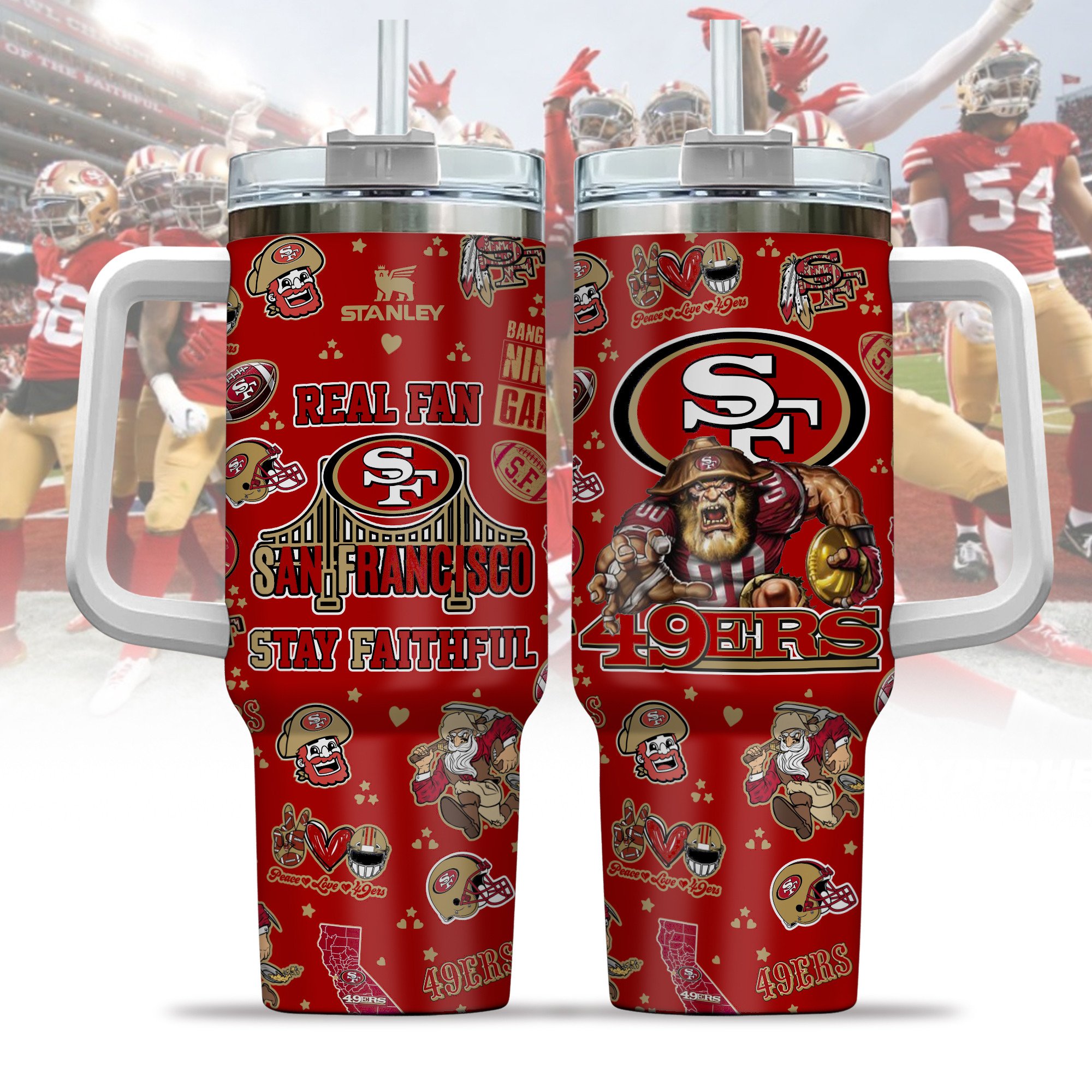 San Francisco 49ers NFL Custom Stanley Quencher 40oz Stainless Steel Tumbler With Handle