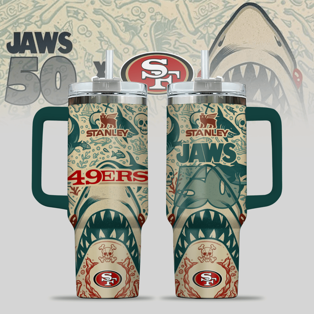 San Francisco 49ers NFL x JAWS Custom Stanley Quencher 40oz Stainless Steel Tumbler With Handle