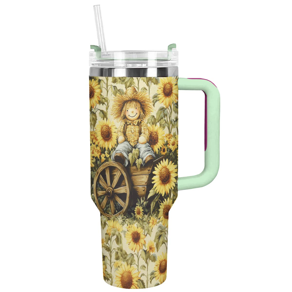 Scarecrow Sunflower Custom Stanley Quencher 40oz Stainless Steel Tumbler With Handle