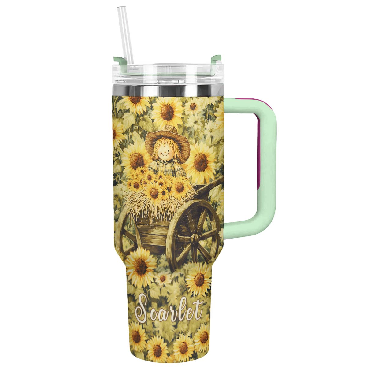 Scarecrow Sunflower Custom Stanley Quencher 40oz Stainless Steel Tumbler With Handle