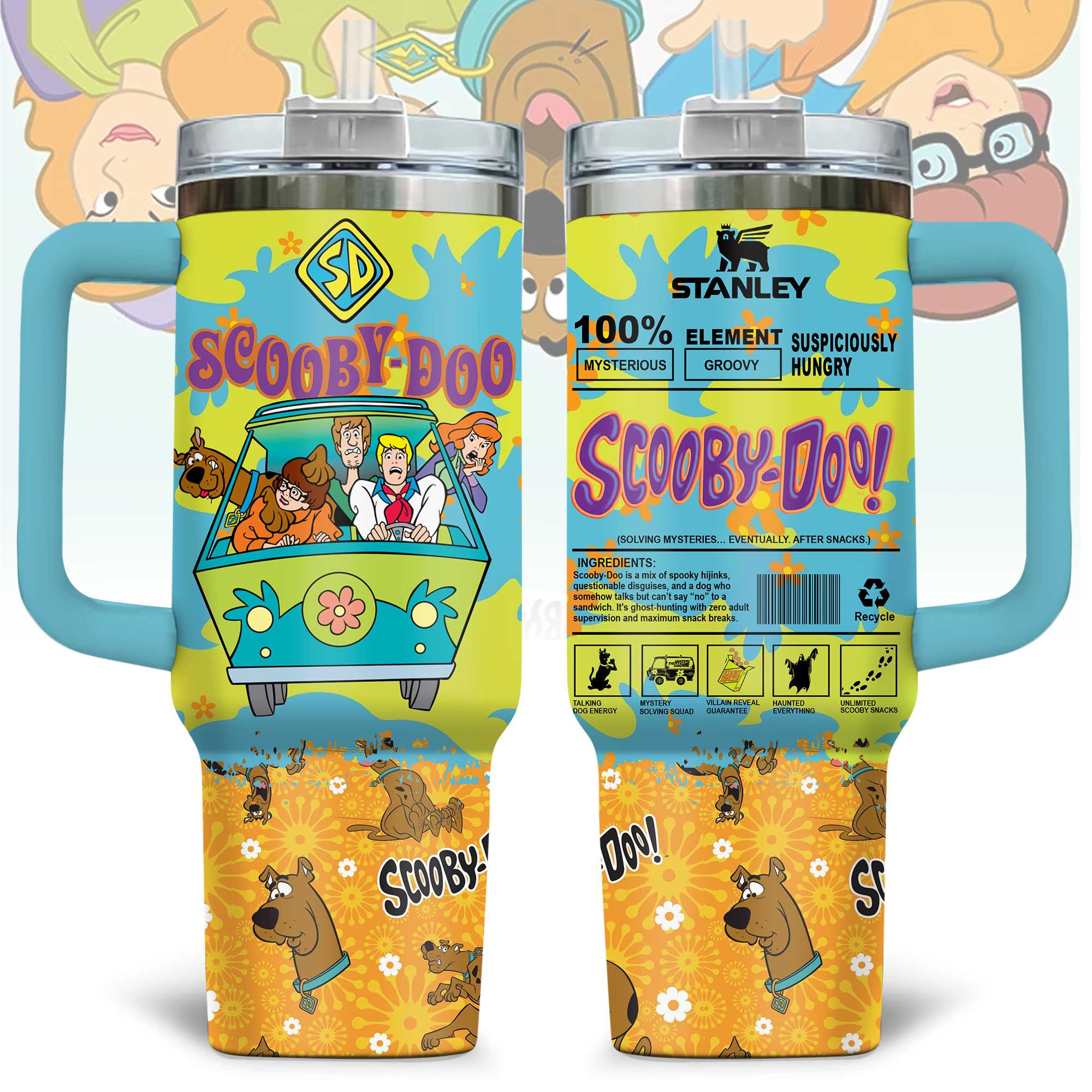 Scooby-Doo Cartoon Custom Stanley Quencher 40oz Stainless Steel Tumbler With Handle