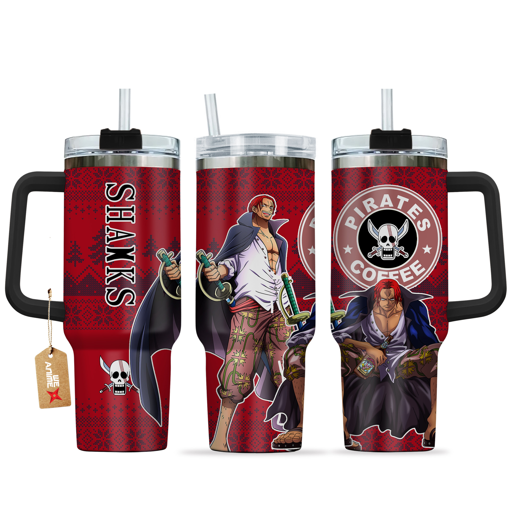Shanks One Piece Anime Custom Stanley Quencher 40oz Stainless Steel Tumbler With Handle