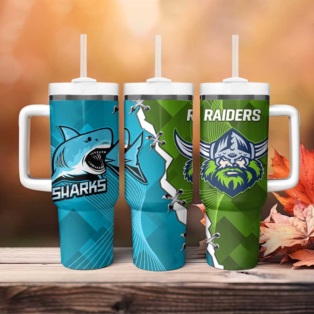 Sharks And Raiders Rugby Sporty Style Custom Stanley Quencher 40oz Stainless Steel Tumbler With Handle