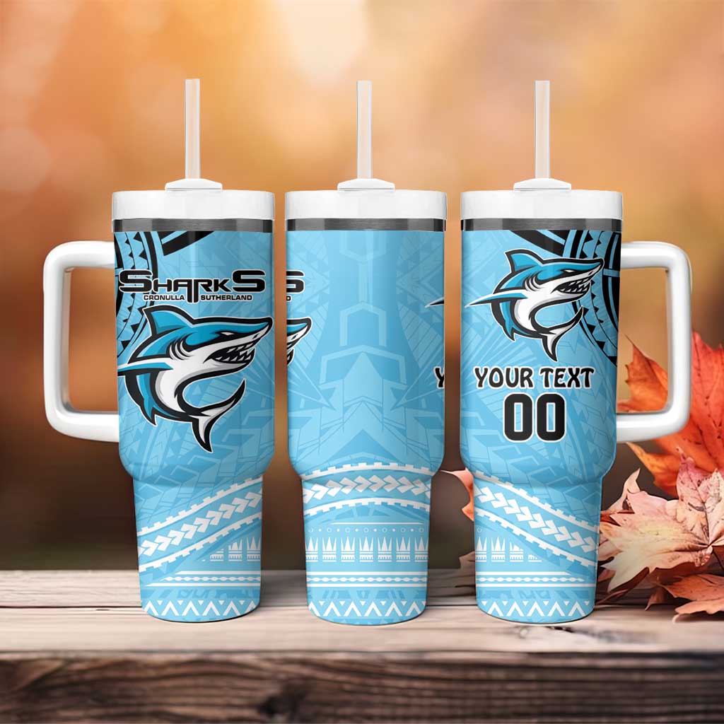 Sharks Rugby With Polynesian Style Custom Stanley Quencher 40oz Stainless Steel Tumbler With Handle