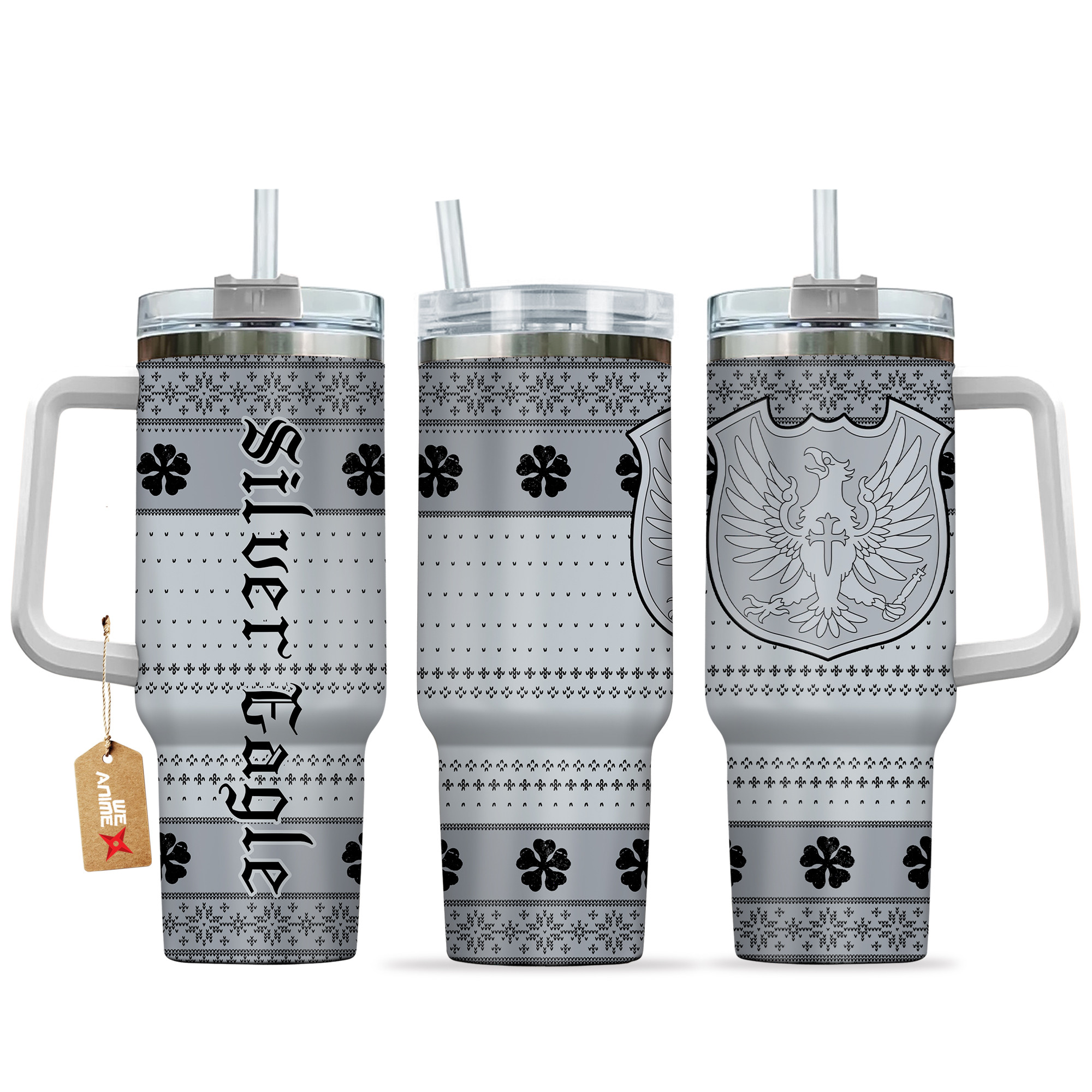 Silver Eagle Black Clover Anime Custom Stanley Quencher 40oz Stainless Steel Tumbler With Handle