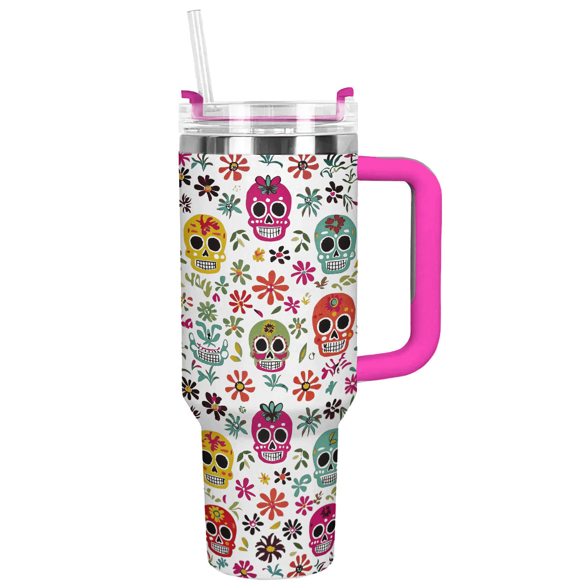 Skull Colorful Custom Stanley Quencher 40oz Stainless Steel Tumbler With Handle
