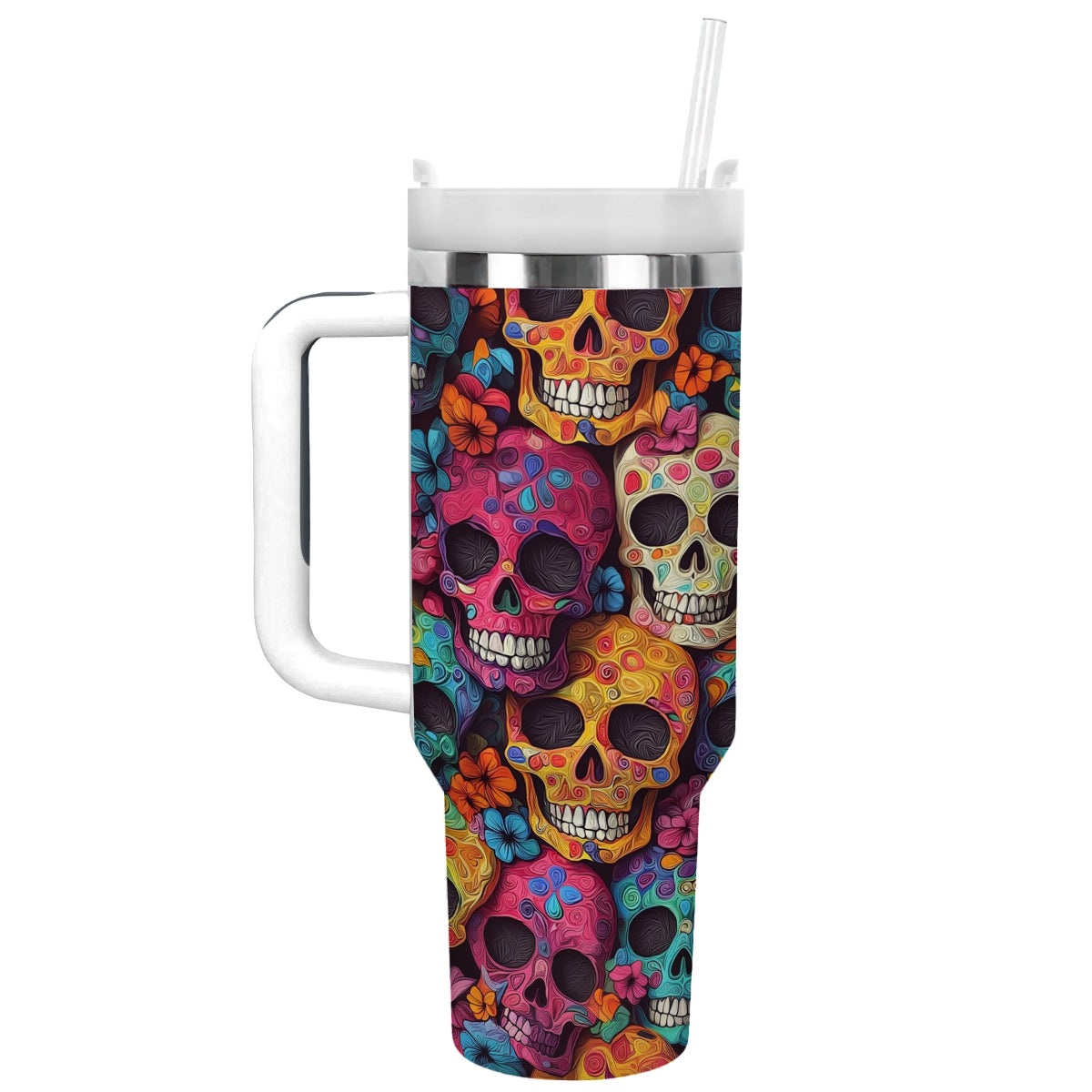 Skull Colorful Custom Stanley Quencher 40oz Stainless Steel Tumbler With Handle