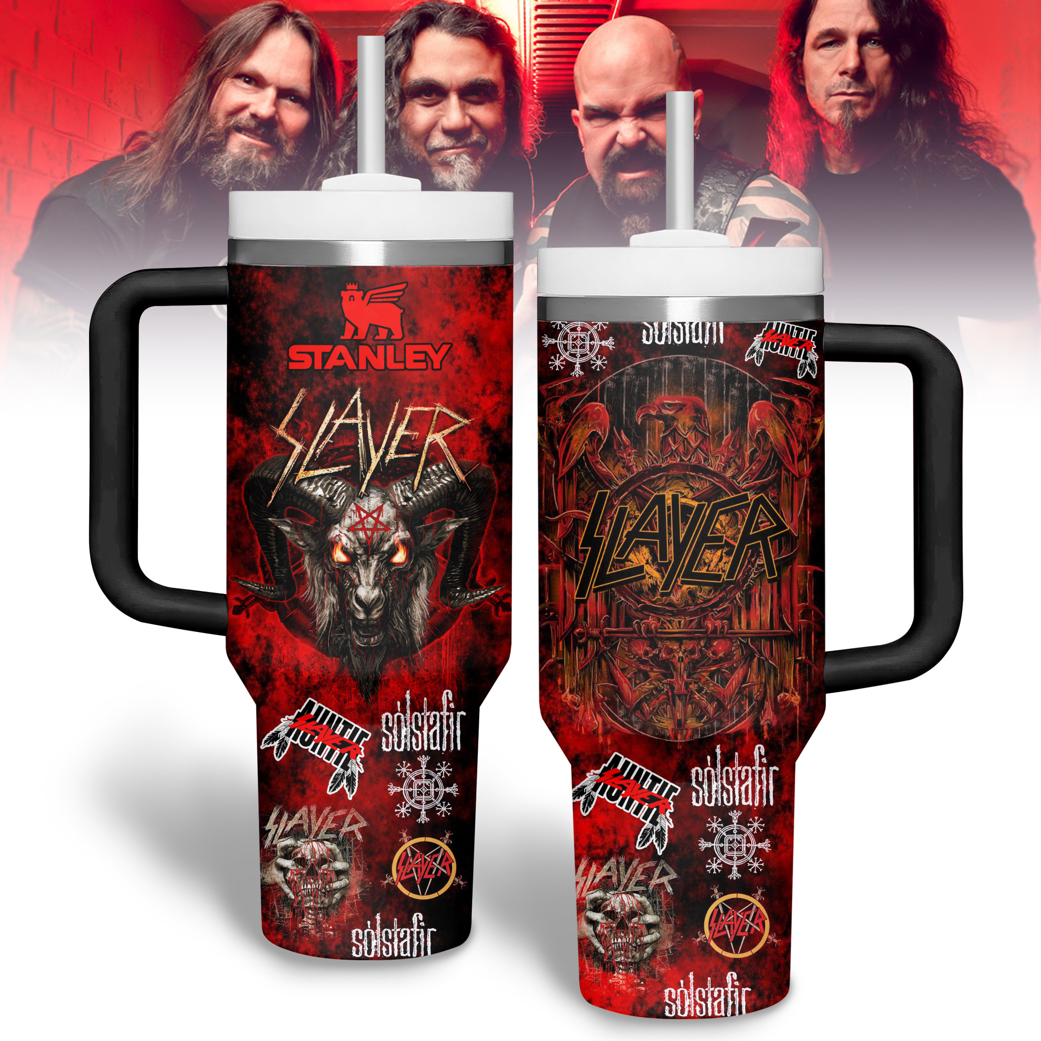 Slayer Band Music Custom Stanley Quencher 40oz Stainless Steel Tumbler With Handle