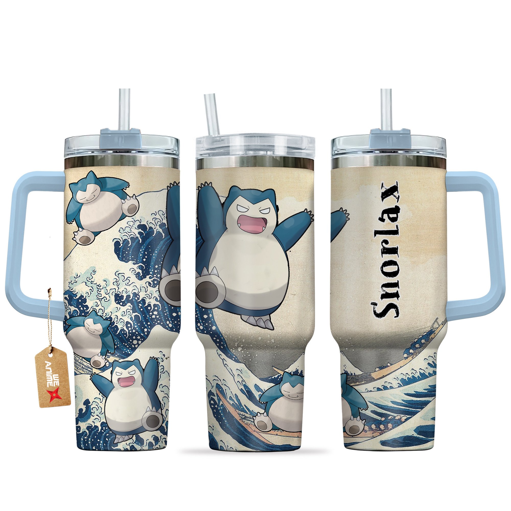 Snorlax Pokemon Anime Custom Stanley Quencher 40oz Stainless Steel Tumbler With Handle