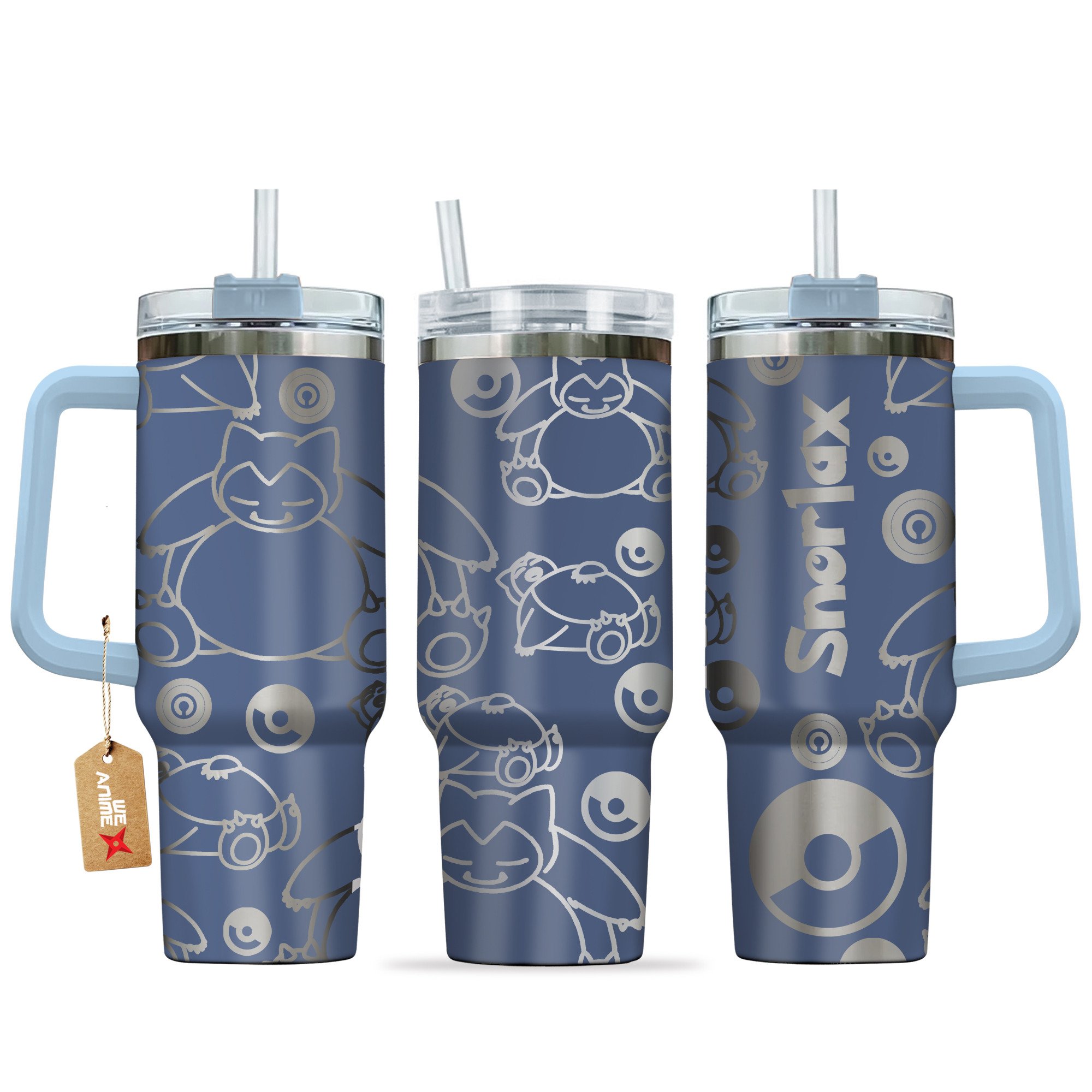 Snorlax Pokemon Anime Custom Stanley Quencher 40oz Stainless Steel Tumbler With Handle