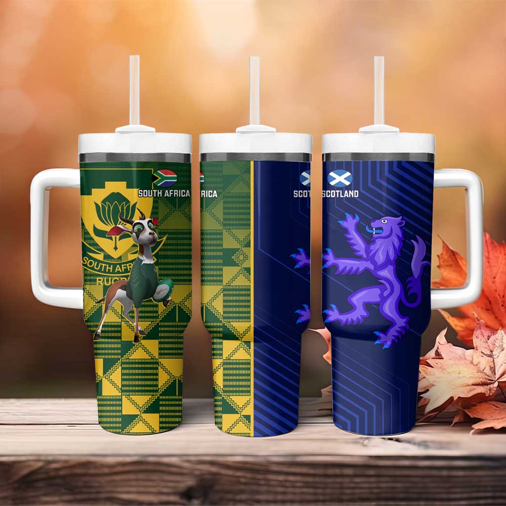 South Africa And Scotland Rugby Springboks Thistle Together Custom Stanley Quencher 40oz Stainless Steel Tumbler With Handle