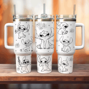 Stitch Cartoon Custom Stanley Quencher 40oz Stainless Steel Tumbler With Handle