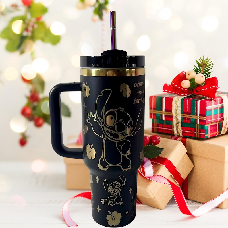 Stitch Cartoon Custom Stanley Quencher 40oz Stainless Steel Tumbler With Handle