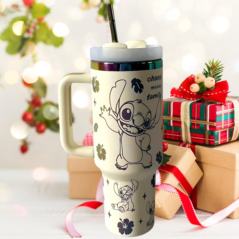 Stitch Cartoon Custom Stanley Quencher 40oz Stainless Steel Tumbler With Handle