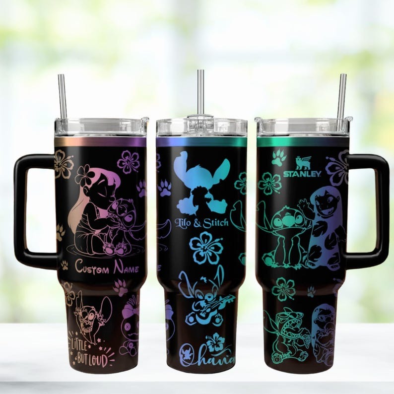 Stitch Cartoon Custom Stanley Quencher 40oz Stainless Steel Tumbler With Handle