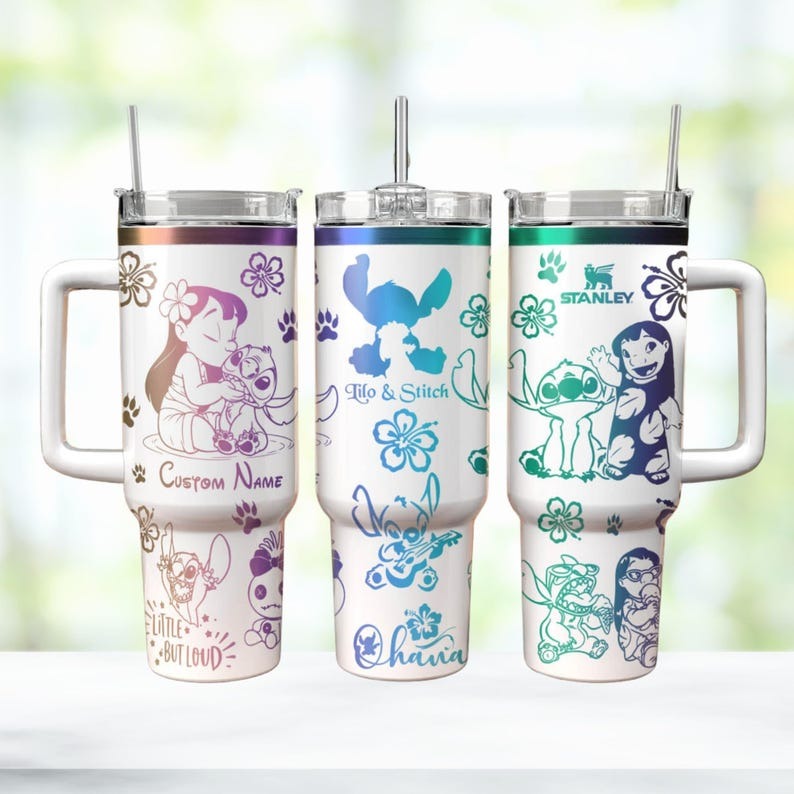 Stitch Cartoon Custom Stanley Quencher 40oz Stainless Steel Tumbler With Handle