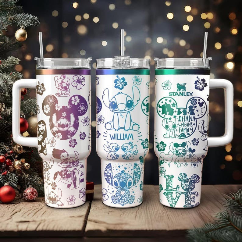 Stitch Cartoon Custom Stanley Quencher 40oz Stainless Steel Tumbler With Handle