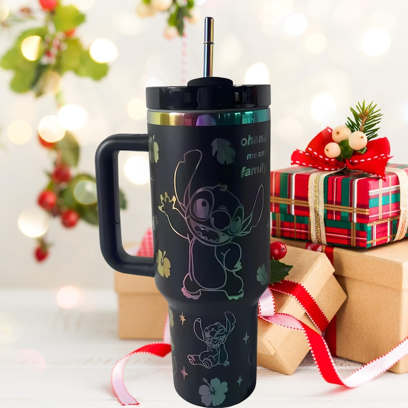 Stitch Cartoon Custom Stanley Quencher 40oz Stainless Steel Tumbler With Handle