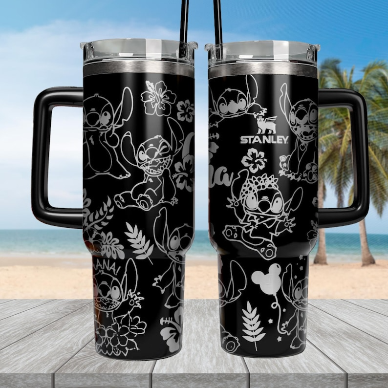 Stitch Cartoon Custom Stanley Quencher 40oz Stainless Steel Tumbler With Handle