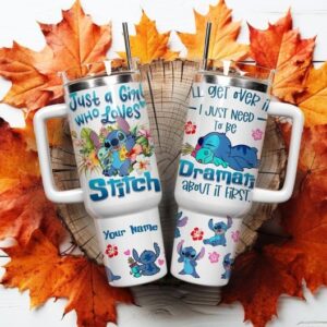 Stitch Cartoon Custom Stanley Quencher 40oz Stainless Steel Tumbler With Handle
