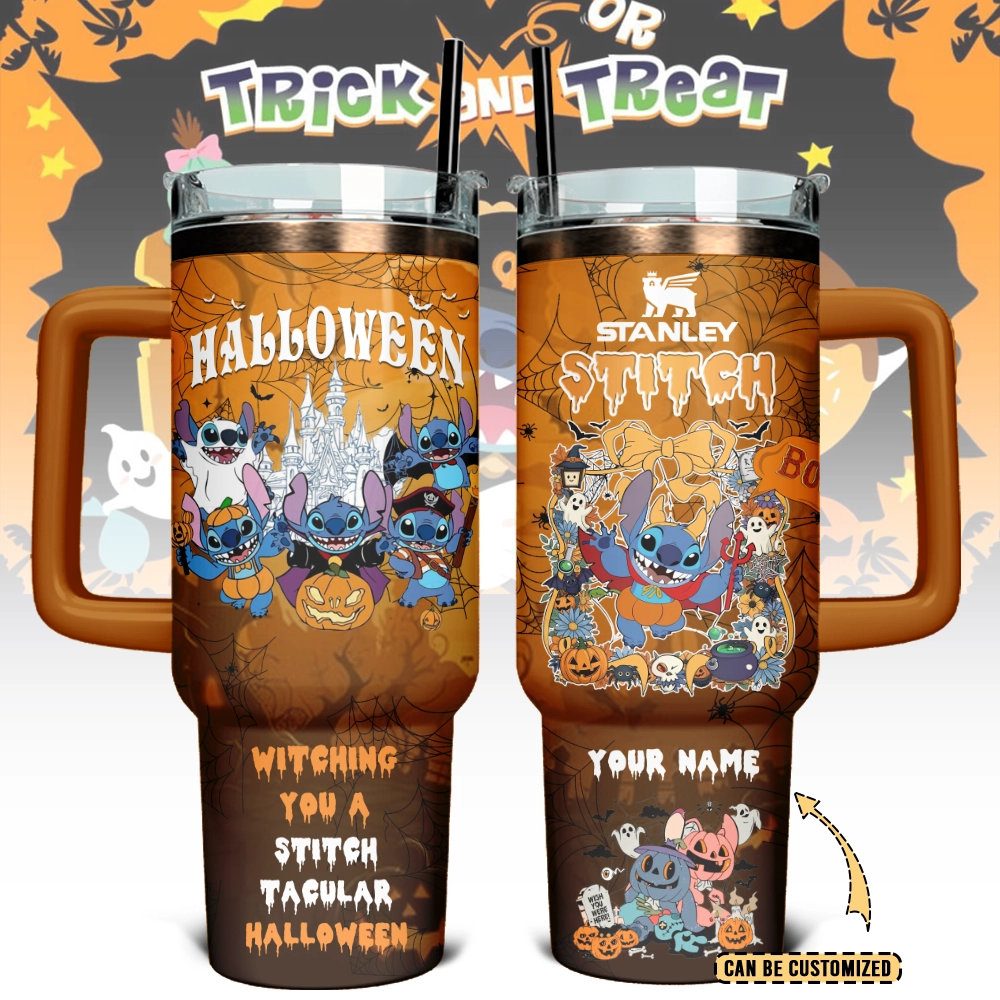 Stitch x Halloween Custom Stanley Quencher 40oz Stainless Steel Tumbler With Handle