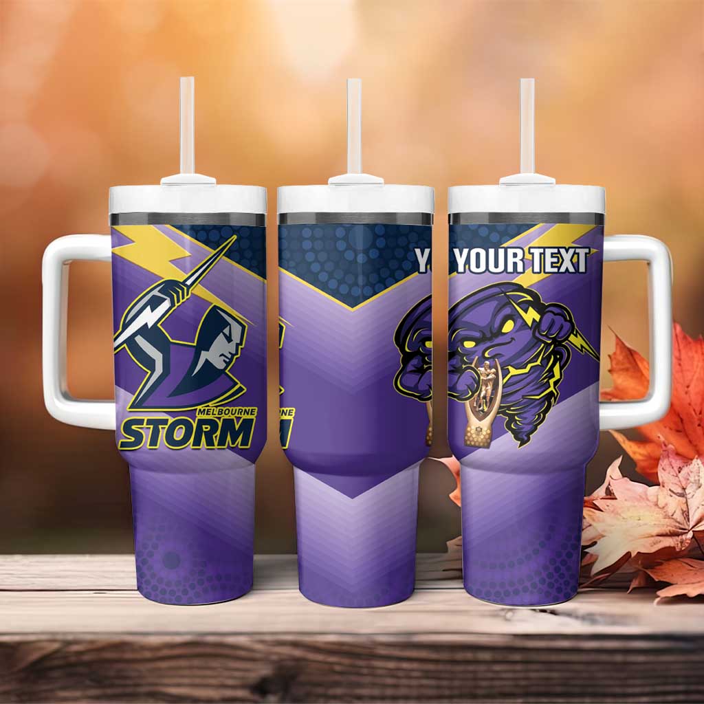 Storm Rugby 2024 Mascot With Trophy Go Champions Aboriginal Art Custom Stanley Quencher 40oz Stainless Steel Tumbler With Handle