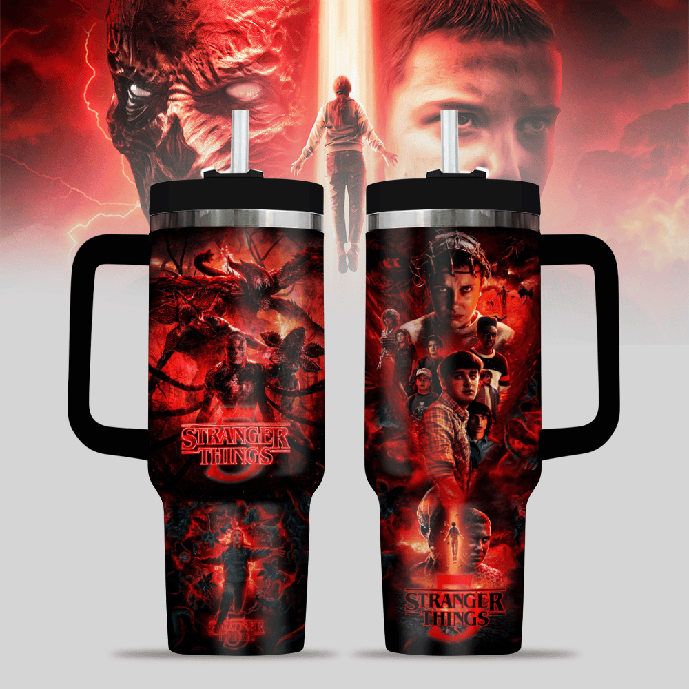 Stranger Things TV Series Custom Stanley Quencher 40oz Stainless Steel Tumbler With Handle