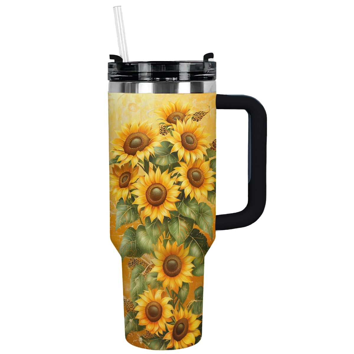 Sunflower Custom Stanley Quencher 40oz Stainless Steel Tumbler With Handle