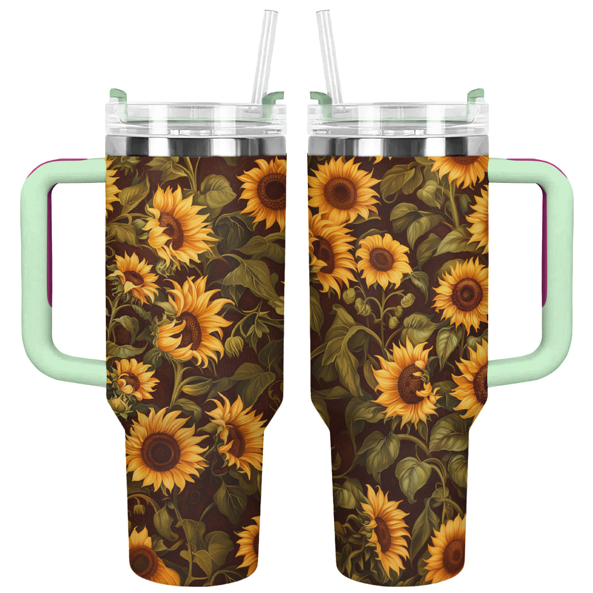 Sunflower Custom Stanley Quencher 40oz Stainless Steel Tumbler With Handle