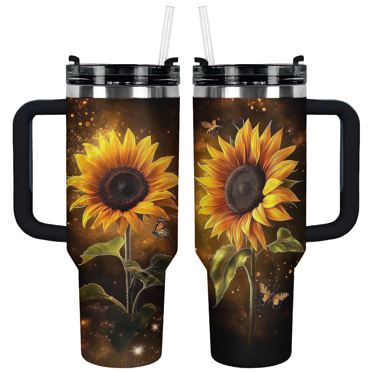 Sunflower Custom Stanley Quencher 40oz Stainless Steel Tumbler With Handle