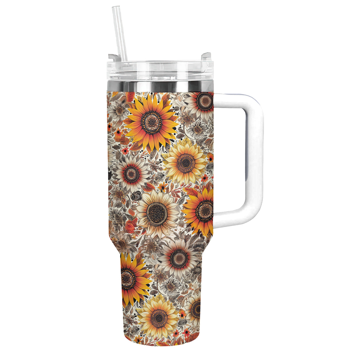 Sunflower Custom Stanley Quencher 40oz Stainless Steel Tumbler With Handle