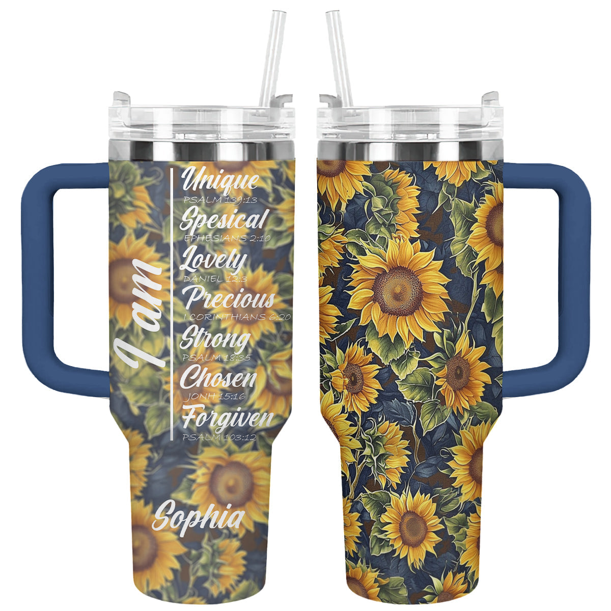 Sunflower Custom Stanley Quencher 40oz Stainless Steel Tumbler With Handle