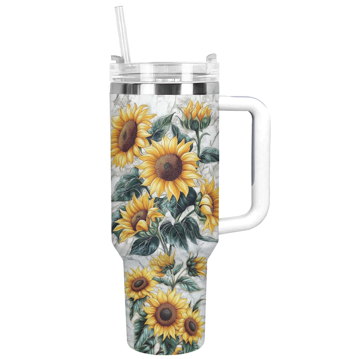 Sunflower Custom Stanley Quencher 40oz Stainless Steel Tumbler With Handle