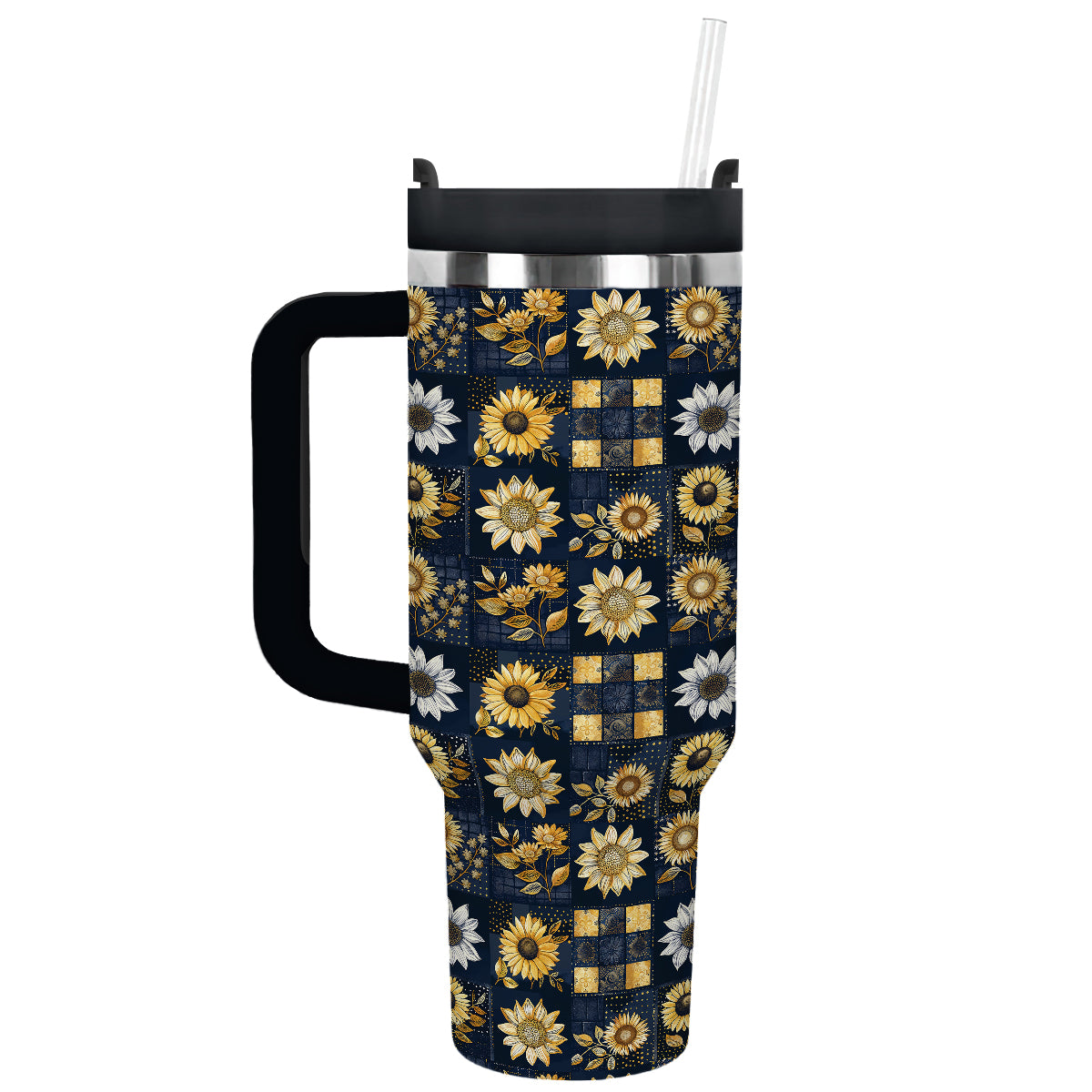 Sunflower Custom Stanley Quencher 40oz Stainless Steel Tumbler With Handle