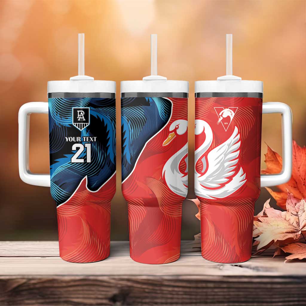 Swans-Port Adelaide Football Cracked Metal Style Custom Stanley Quencher 40oz Stainless Steel Tumbler With Handle