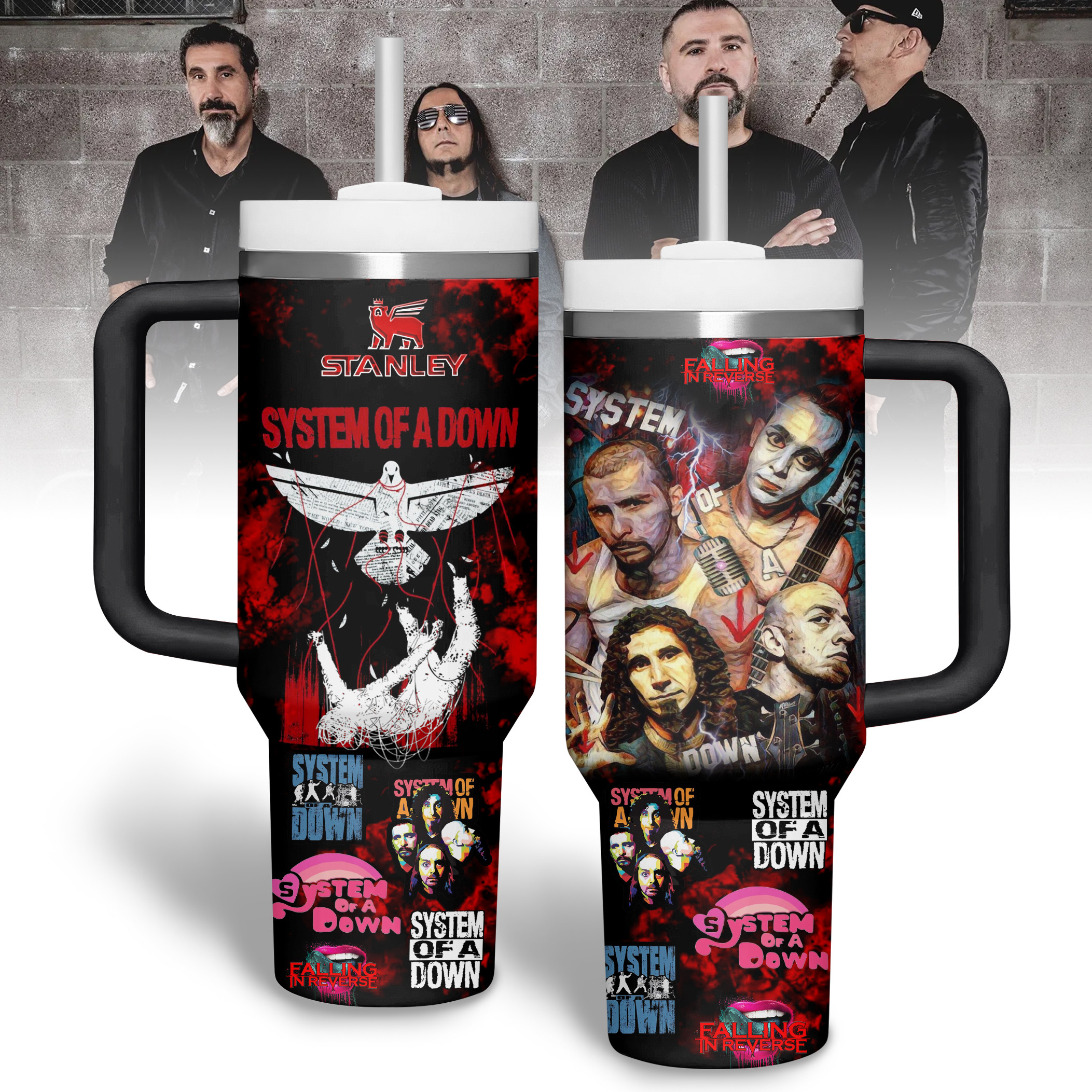 System of a Down Music Custom Stanley Quencher 40oz Stainless Steel Tumbler With Handle